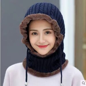 Women Men Warm Thick Knit Beanie Cap Earmuffs Hooded Scarf Windproof ...