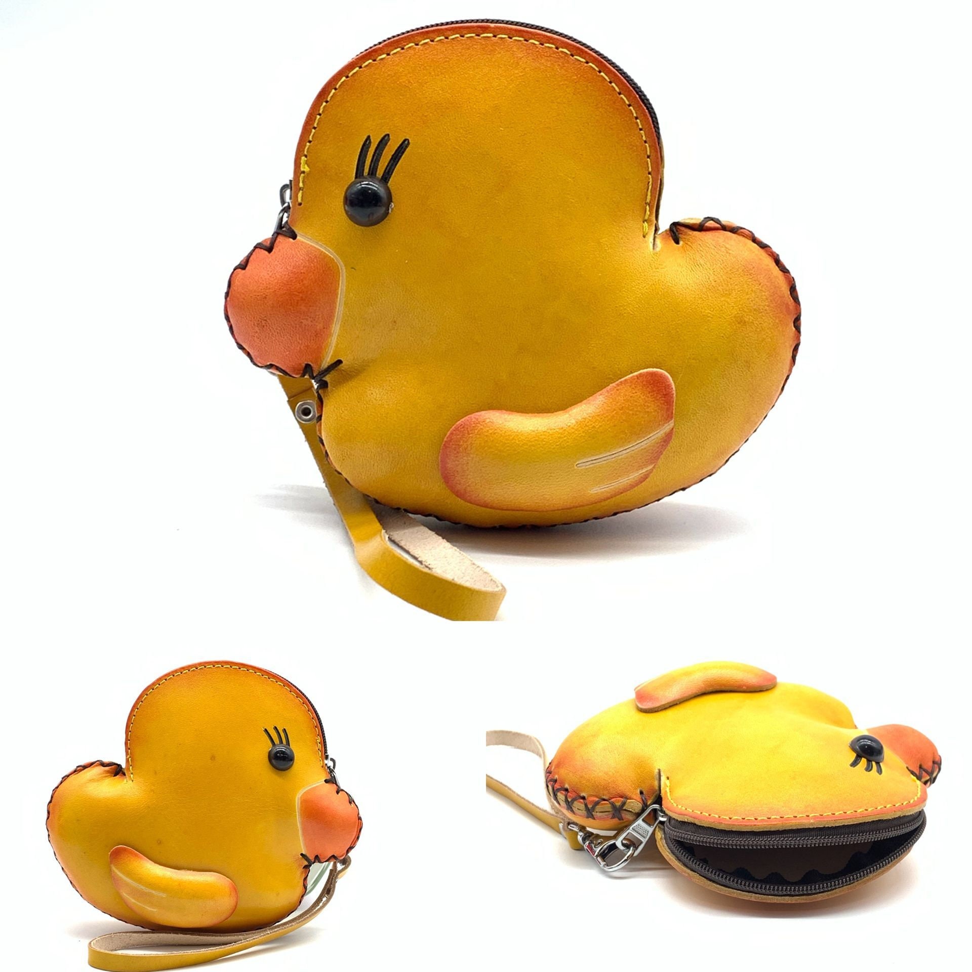 Black Yellow Duck Pattern Faux Leather Phone Coin Bag Pouch
