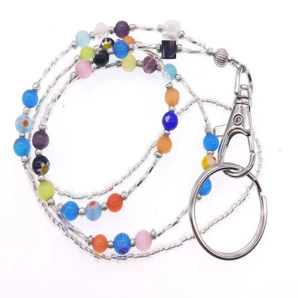 Women's Multicolored Fashion Women's Beaded Lanyard With Keyring - Perfect Gift
