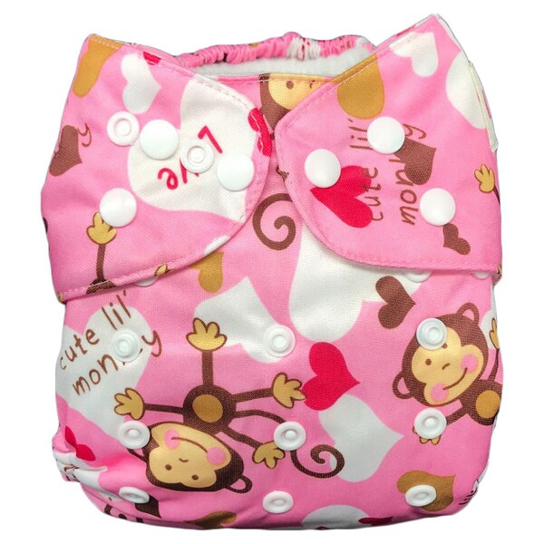 IXYVIA Baby Cloth Pocket Diapers with Adjustable Snaps - Monkeys