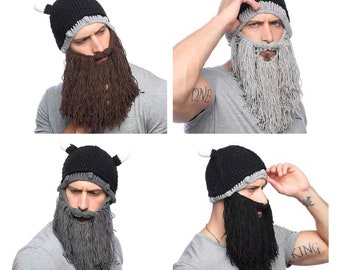 Winter Handmade Wool Knit Hat Wig Bearded Funny Men Christmas Party Headgear Festival Gift
