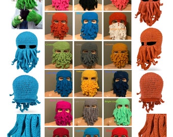 Tentacle Octopus Knit Beanie Hat Caps Beard Halloween Costume Cosplay Mask
