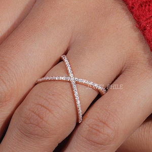 Diamond X Ring 14k Gold Crossed Ring 14k Gold Criss Cross Ring Dainty and Beautiful Pointer Ring Minimalist Ring X Cross Round Ring