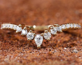 Gebogen trouwring dames vintage roségouden peer geslepen diamant moissaniet trouwring unieke peervormige bruids stapelen belofte cadeau