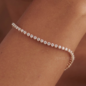 2.6MM Round Moissanite  Tennis Bracelet Bridal Jewelry Minimalist Bracelet Dainty  Bracelet Women&#39;s Day gift Solid Gold Bracelet for her