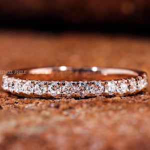 2 MM Half Eternity Moissanite Wedding Band 14k Solid Gold Eternity Rings for Women Matching Eternity Band Stacking Bridal Promise Ring Band