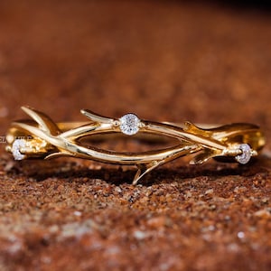 Vintage Diamond wedding band art deco leaf minimalist rose gold dainty wedding ring unique moissanite matching band anniversary women gift