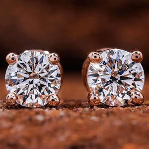 1.00 Ct Lab Grown Round Cut Diamond Stud Earrings, 14k Rose Gold Diamond Stud Earrings, Classic Lab Grown Diamond Earrings, Lab Grown Gift