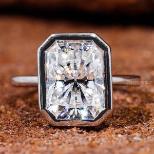 Radiant Cut Moissanite Engagement Ring 4.5 CT Radiant Cut Engagement Ring Radiant Cut Solitaire Engagement Ring Bezel Setting Ring