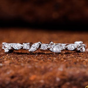 Half Eternity Moissanite Wedding Band Unique Multi-Shape Moissanite Wedding Band 14K Gold Minimalist Ring Bridal Matching Stackable Band