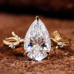 Pear Cut Twig Band Solitaire Ring Moissanite Engagement Ring 0.5 TO 2.0 CT Pear Cut Ring Vintage Wedding Ring Tear Drop Anniversary Ring