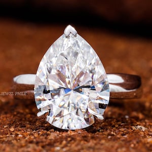 Pear Cut Moissanite Diamond Ring 3.5 CT Pear Moissanite Thick Band Ring Classic Pear Moissanite Diamond Ring Gorgeous Wedding Ring For Her