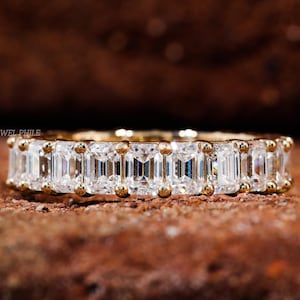 Emerald Cut 14K White Gold Eternity Wedding Band Anniversary Gift Anniversary Band Full Eternity Stackable Band Emerald Cut Moissanite Band