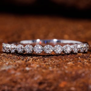 Vintage Diamond Wedding Band Yellow Gold Art Deco Milgrain Wedding band Unique Delicate Half Eternity Band Simple Anniversary Bridal Ring