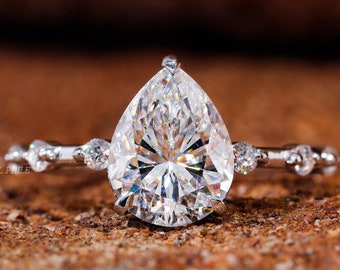 Pear Moissanite Engagement Ring Pear Shaped Moissanite Ring 2 CT Pear Cut Ring 14K White Gold Ring Distance Pave Band Solitaire Promise Ring