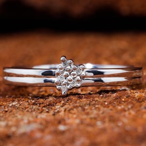 Minimalist Tiny Diamond Ring Dainty Solid Gold Moissanite Ring Gold Stacking Ring Double Band Tiny Cluster Ring Minimalist Diamond Ring