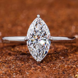 1.5 CT Marquise Cut Lab Grown Diamond Ring 18k White Gold Diamond Ring Marquise Engagement Ring Hidden Halo Promise Ring Anniversary Gift