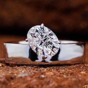 Oval Shaped Moissanite Engagement Ring Wide Band Diamond Wedding Ring For Women Wedding Ring Unique Anniversary Ring Solitaire Diamond Ring
