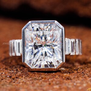 14k Gold Bezel Engagement Ring Radiant Cut Moissanite Ring Solid Gold Wedding Bridal Ring 4.8 CT Radiant Solitaire Ring Anniversary Gift