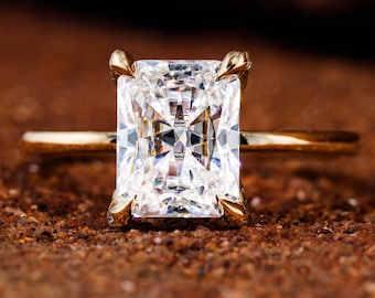 Radiant Cut Moissanite Engagement Ring 2.5ct Hidden Halo Pave Band 18K White Gold Bold Statement Bridal Anniversary