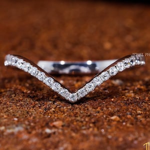 V Shaped Band 1.6 MM Moissanite Wedding Band For Women Solid 14K Gold Ring V Wedding Band V Shape Ring Chevron Band Curved Wedding Band
