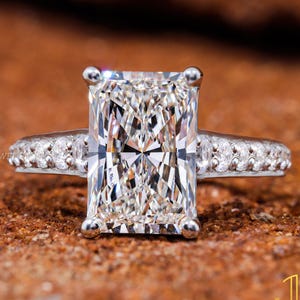 3.5 CT Radiant Cut Lab Grown Diamond Solitaire Engagement Ring 14K Solid Gold IGI Certified Diamond Pave Setting Diamond Anniversary Ring