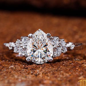 1.25 CT Pear Shaped Moissanite Engagement Ring Solid White Gold Wedding Ring Tear Drop Wedding Ring Art Deco Ring Anniversary Ring For Women