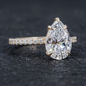 3ct Pear Moissanite Engagement Ring Slim Pave Band Solid White Gold Timeless Bold Bridal Ring Anniversary Gift for Her Ring