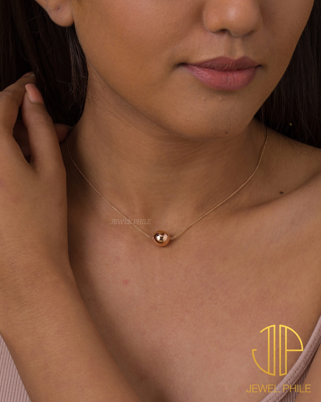 14k Gold Filled Ball Necklace, Tiny Round Ball Necklace, Simple