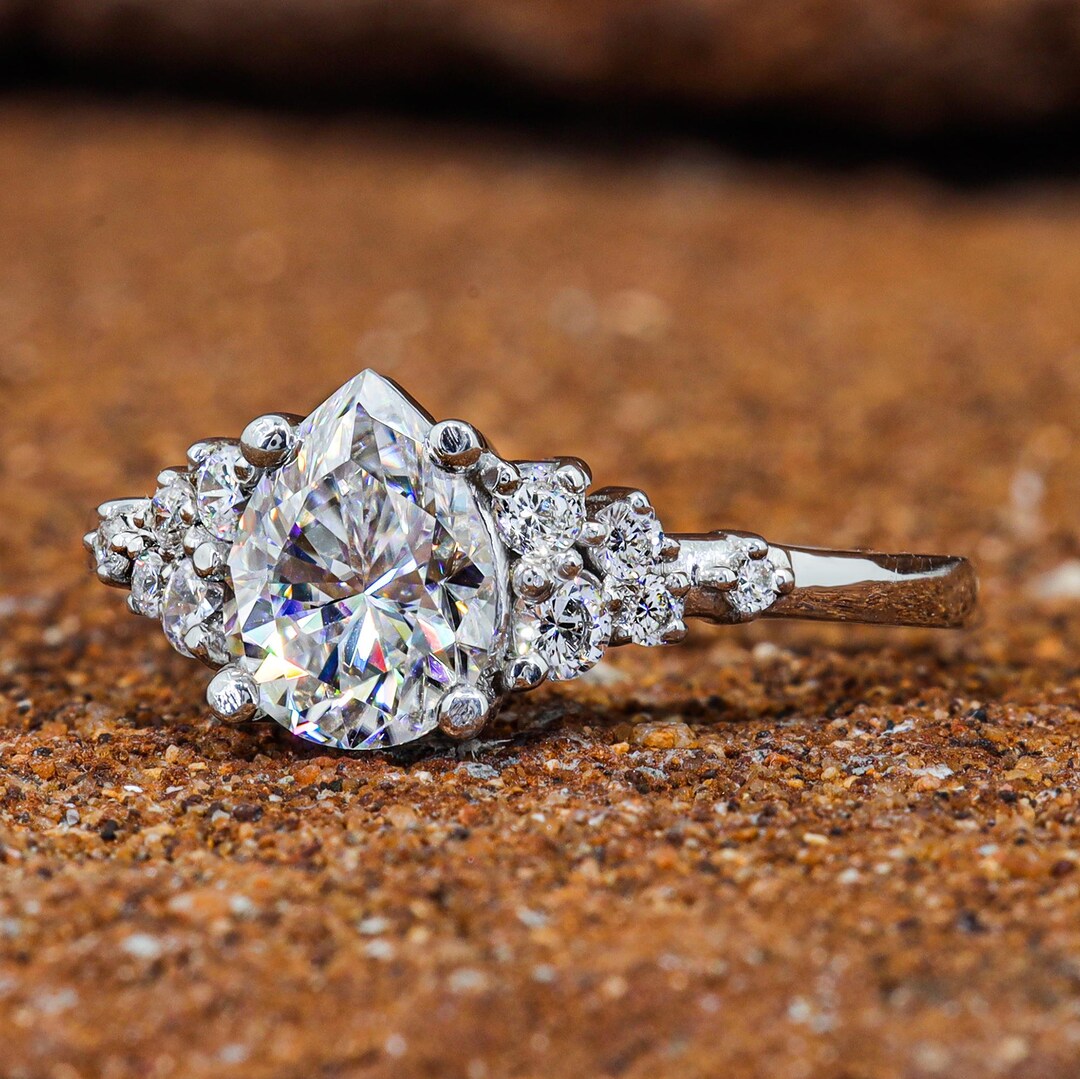 1.25 CT Pear Shaped Moissanite Engagement Ring Solid White Gold