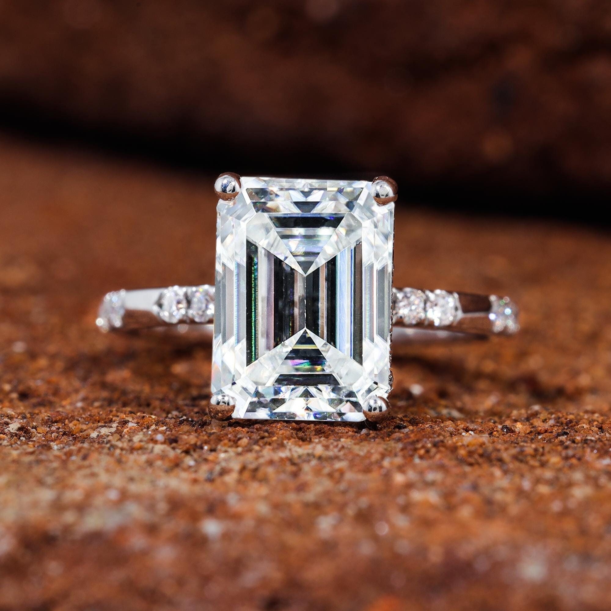 4 CT emerald cut Moissanite engagement Ring Emerald Moissanite Engagement Ring Emerald Cut Ring Solitaire Ring Hidden Halo Emerald Cut Ring