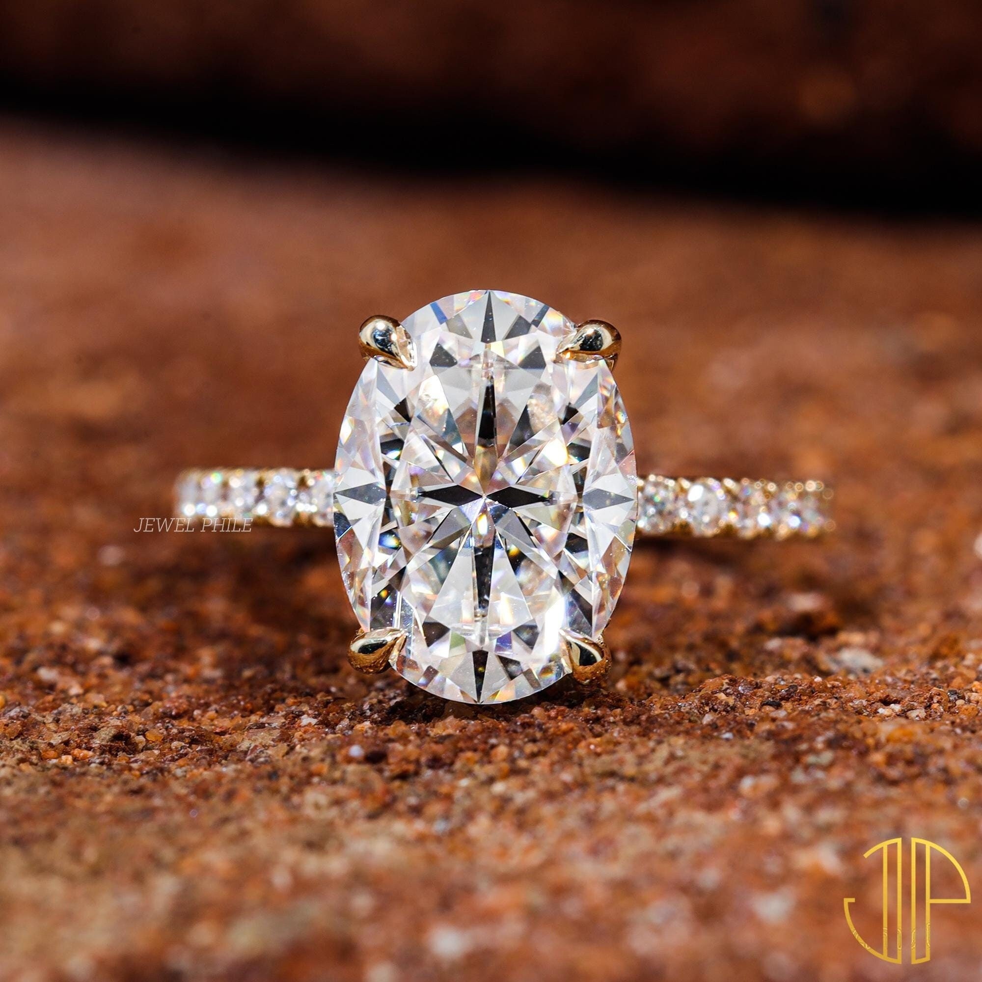 1,0 bis 5,5 CT Ovalschliff Moissanite Verlobungsring Halbe Ewigkeit Ehering Versteckter Halo-Ring 14k Goldring Oval Moissanite Versprechensring