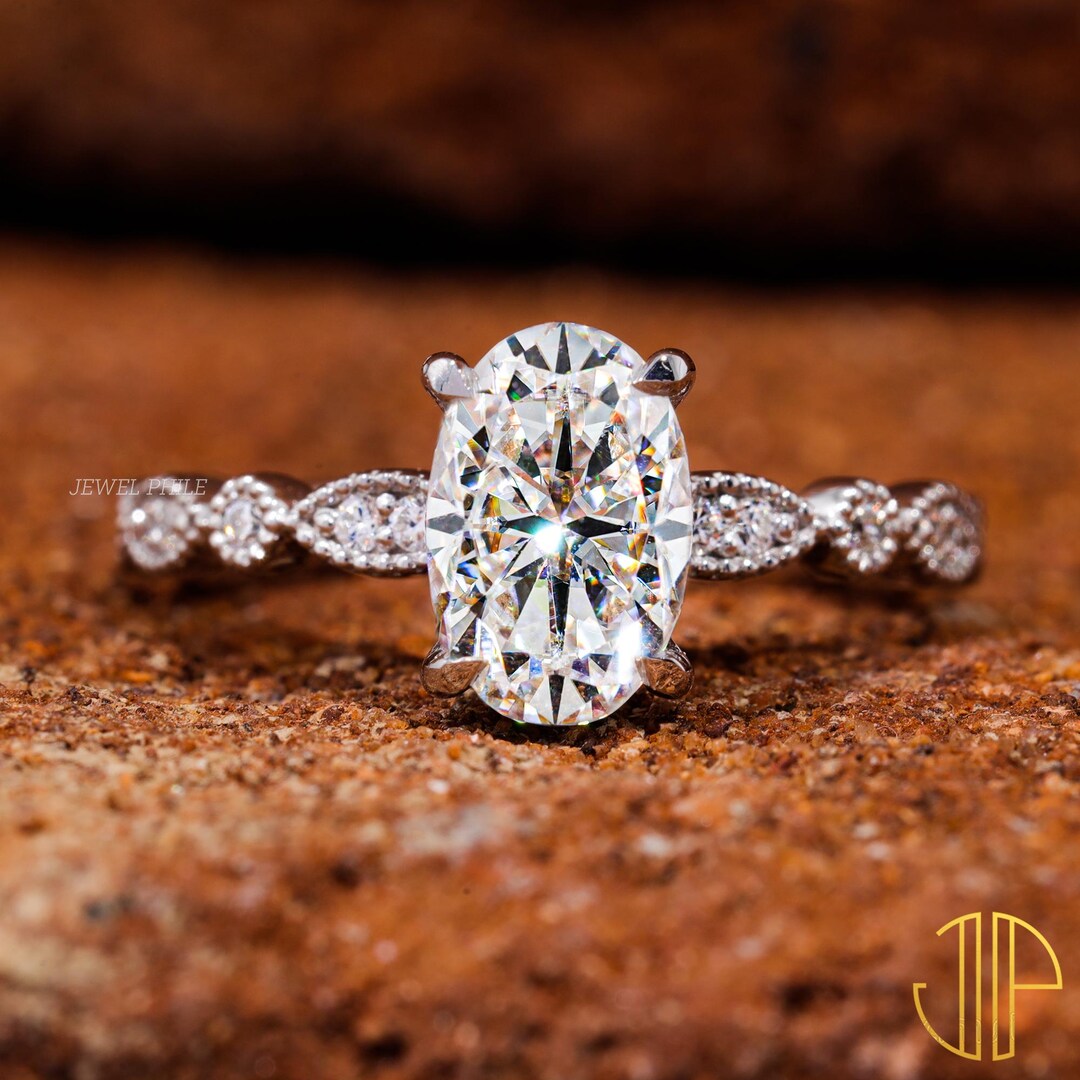 Oval Moissanite Engagement Ring 14K Gold Engagement Ring Vintage ...