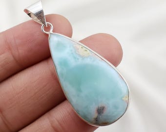 Blue Larimar Stone Pendant Sterling Silver Pendant Bezel Pendant Long Pear Larimar Pendant Larimar Gemstone Jewelry Larimar Necklace Gift