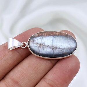 Black Moonstone Pendant, Sterling Silver Pendant Necklace, Flashy Moonstone Sunstone Pendant, Bezel Pendant, Oval Moonstone Gemstone Pendant