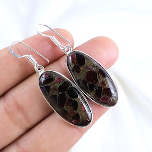 Copper Ruby Gemstone Earrings Sterling Silver Earrings Dangle Earring Matched Pair Ruby Ear Wire Hook  Earring, Bezel Earrings For Women