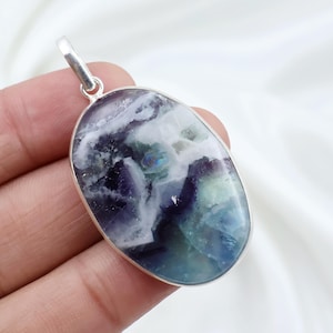 Fluorite Pendant Sterling Silver Pendant Purple Fluorite Gemstone Pendant Natural Fluorite Necklace Crystal Fluorite Jewelry Bezel Pendant