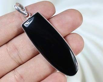 Rare Crystal Black Onyx Cabs Bezel Pendant, Silver Pendant, Loop Necklace, Sterling Pendant, AAA Black Onyx Necklace, Women Pendant Jewelry