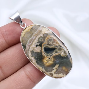 Ocean Jasper Gemstone Pendant, Sterling Silver Pendant, Bezel Pendant, Handmade Pendant, Green Ocean Jasper Necklace, Handmade Jewelry Gift