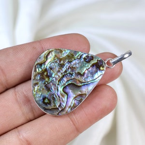 Natural Abalone Shell Pendant, Sterling Silver Pendant, Pear Shape Abalone Pendant, Rainbow Abalone Necklace, Abalone Gemstone Necklace Gift