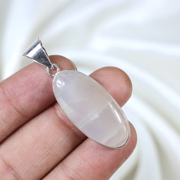 Crystal African Moonstone Pendant, Silver Plated Pendant, Oval Shape Pendant, Alluring Grey Moonstone Cabs Necklace, Loop Pendant Jewelry