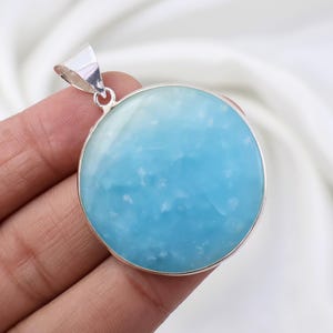 Hemimorphite Pendant Sterling Silver Pendant Natural Blue Hemimorphite Gemstone Pendant Round Hemimorphite Jewelry Bezel Pendant For Girls