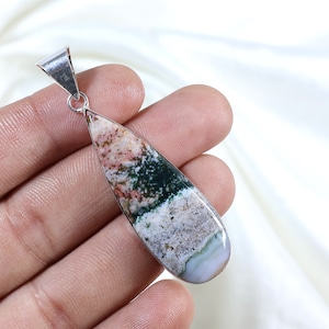 Ocean Jasper Pendant, Sterling Silver Pendant, Pear Shape Pendant, Natural Ocean Jasper Gemstone Pendant, Bezel Pendant, Handmade Jewelry