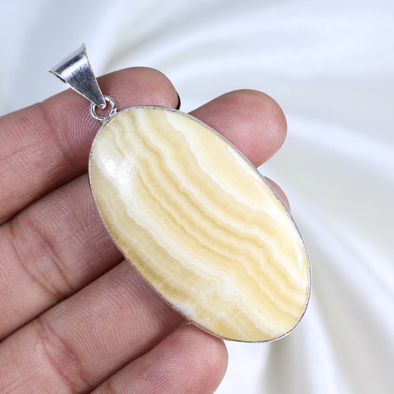 Yellow Lace Agate Pendant Sterling Silver Pendant Oval Pendant Yellow Lace Agate Pendant Handmade Pendant Bezel Pendant Women Pendant Gifts