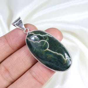 Ocean Jasper Pendant Bezel Pendant Sterling Silver Pendant Oval Ocean Jasper Gemstone Pendant Green Ocean Jasper Jewelry Anniversary Gift