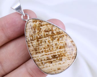 Aragonit Cabochon Hänge, Sterlingsilverhänge, Päronformat Hänge, Aragonithänge, Handgjort Hänge, Aragonit Smycken Present Till Henne