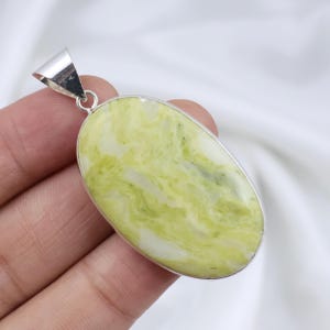 Green Opal Pendant, Sterling Silver Pendant, Scottish Pendant, Bezel Pendant Green Stone Pendant, Oval Shape Green Opal Gemstone Pendant