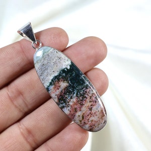 Ocean Jasper Gemstone Pendant, Sterling Silver Pendant, Long Oval Shape Pendant, Natural Ocean Jasper Pendant Jewelry, Women Necklace Gift
