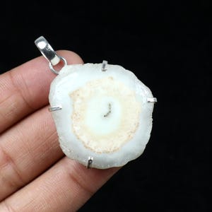 White Solar Quartz Pendant Sterling Silver Pendant Solar Quartz Slice Pendant White Solar Pendant Collet Pendant Narrow Bails Pendant Gift