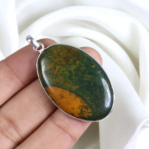Green Bloodstone Pendant Sterling Silver Pendant Oval Bloodstone Gemstone Pendant Bezel Pendant Collet Loop Pendant Bloodstone Jewelry Gift